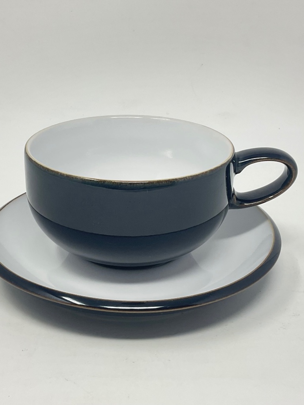 Denby Jet Black (retired) Stoneware Flat Cup & Saucer Set